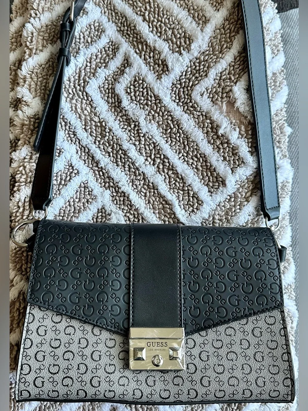 GUESS Los Angeles Two-Tone Monogram Flap Crossbody